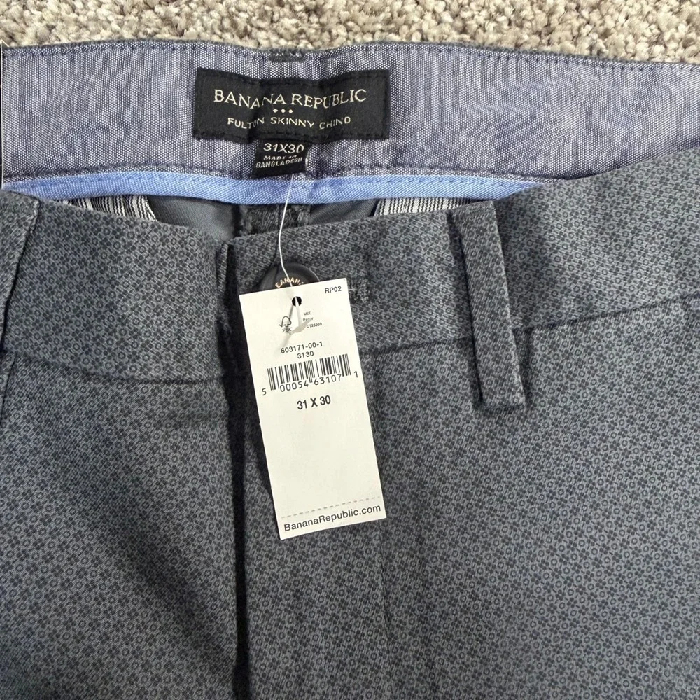 Banana Republic Fulton Skinny Chino Pants Mens 31x30 Grey Geometric Stretch